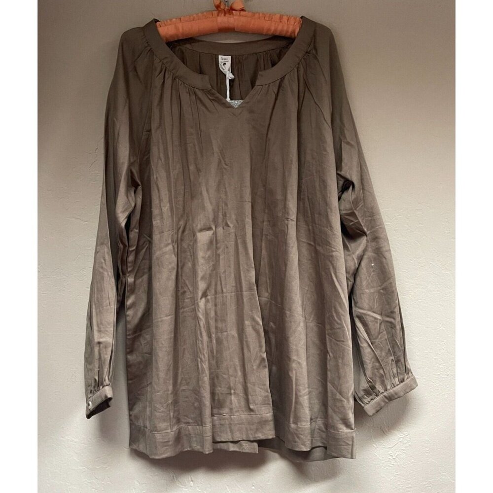 New Kate Quinn Size XXL Organic Cotton Split-Neck Tunic Blouse Lagenlook Brown - Picture 1 of 8